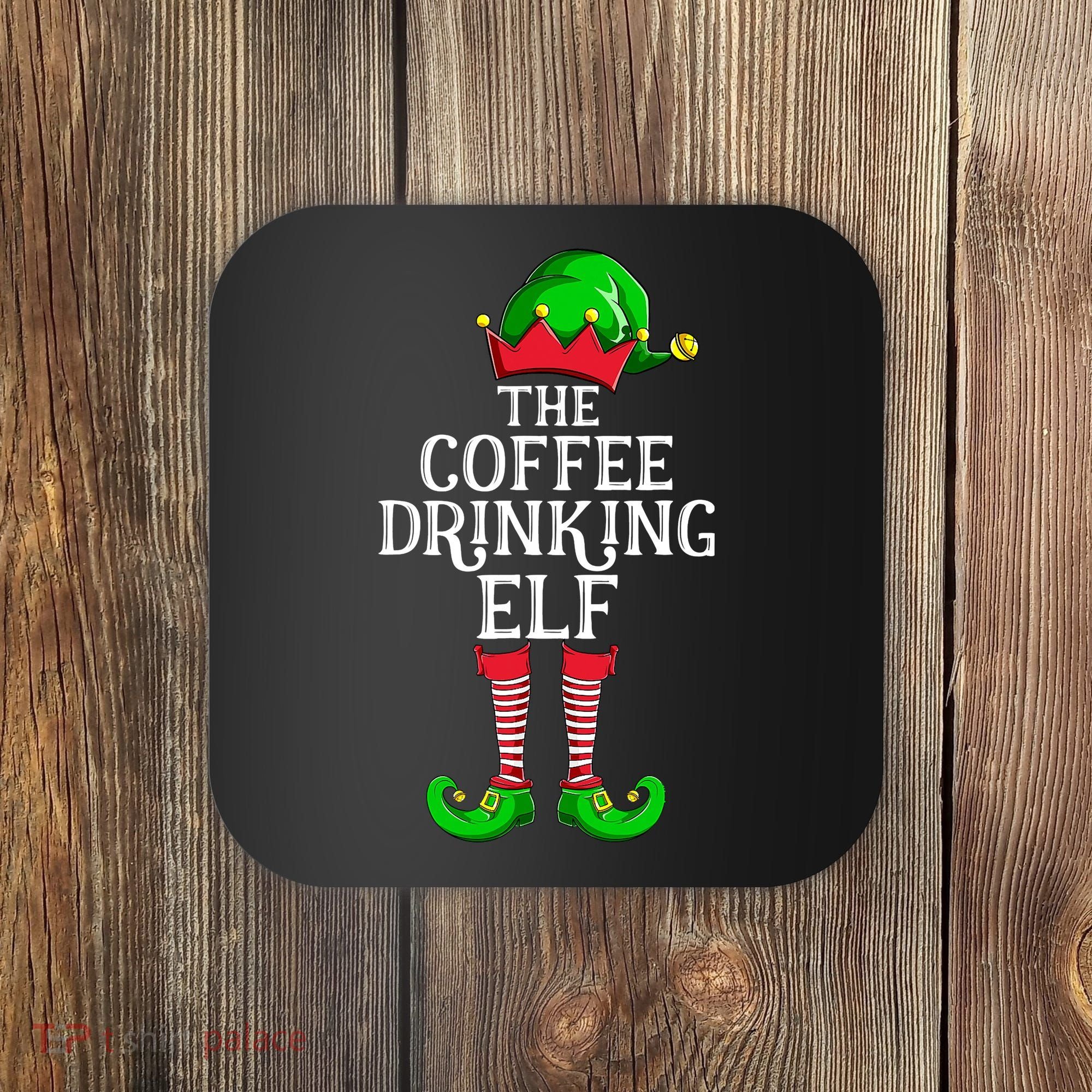 Coffee Drinking Elf Family Matching Group Christmas Coaster