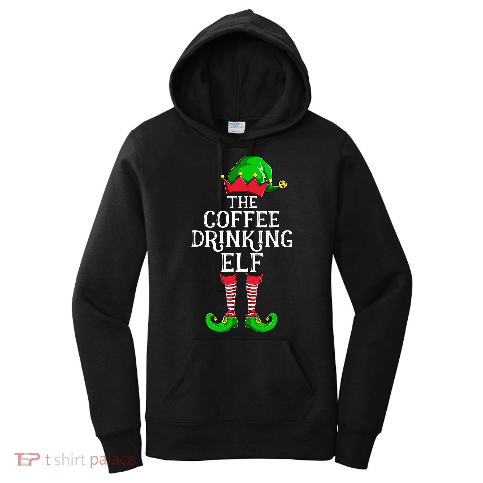 Coffee Drinking Elf Family Matching Group Christmas Women's Hoodie
