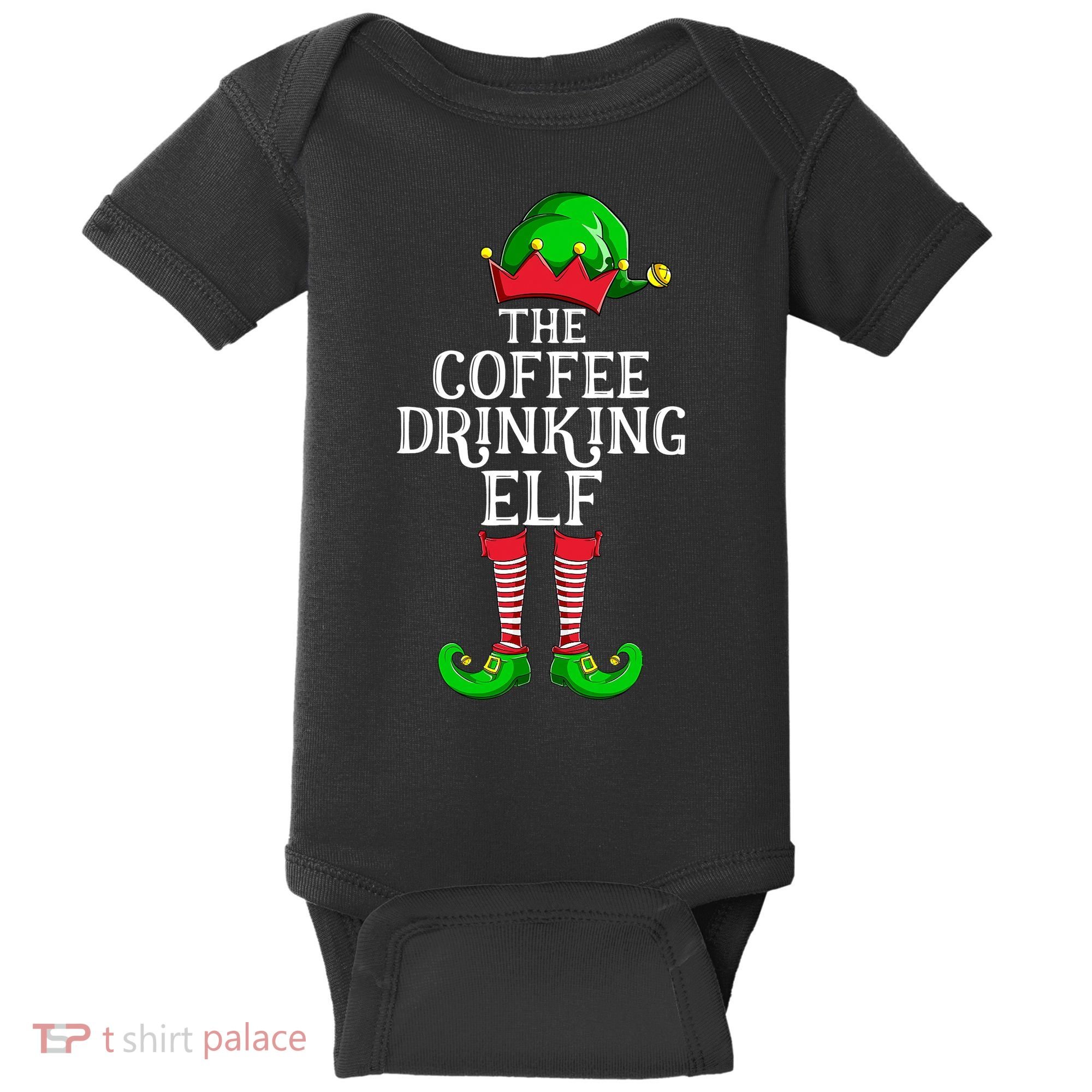 Coffee Drinking Elf Family Matching Group Christmas Baby Bodysuit