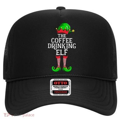 Coffee Drinking Elf Family Matching Group Christmas Hat
