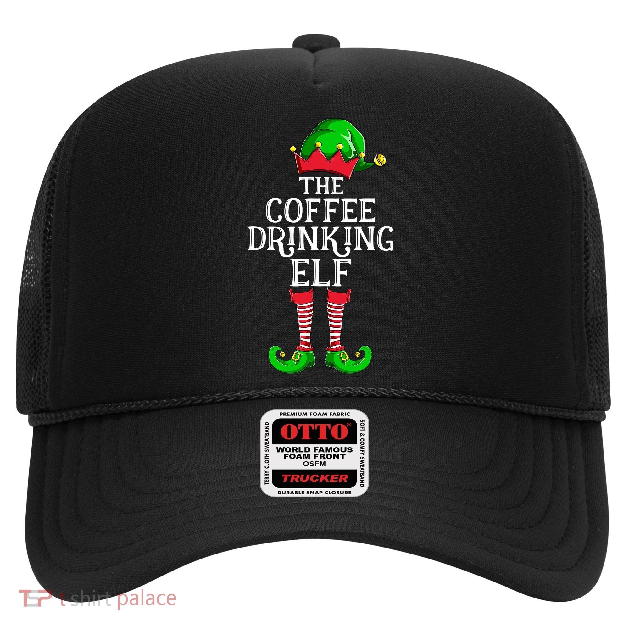 Coffee Drinking Elf Family Matching Group Christmas Hat
