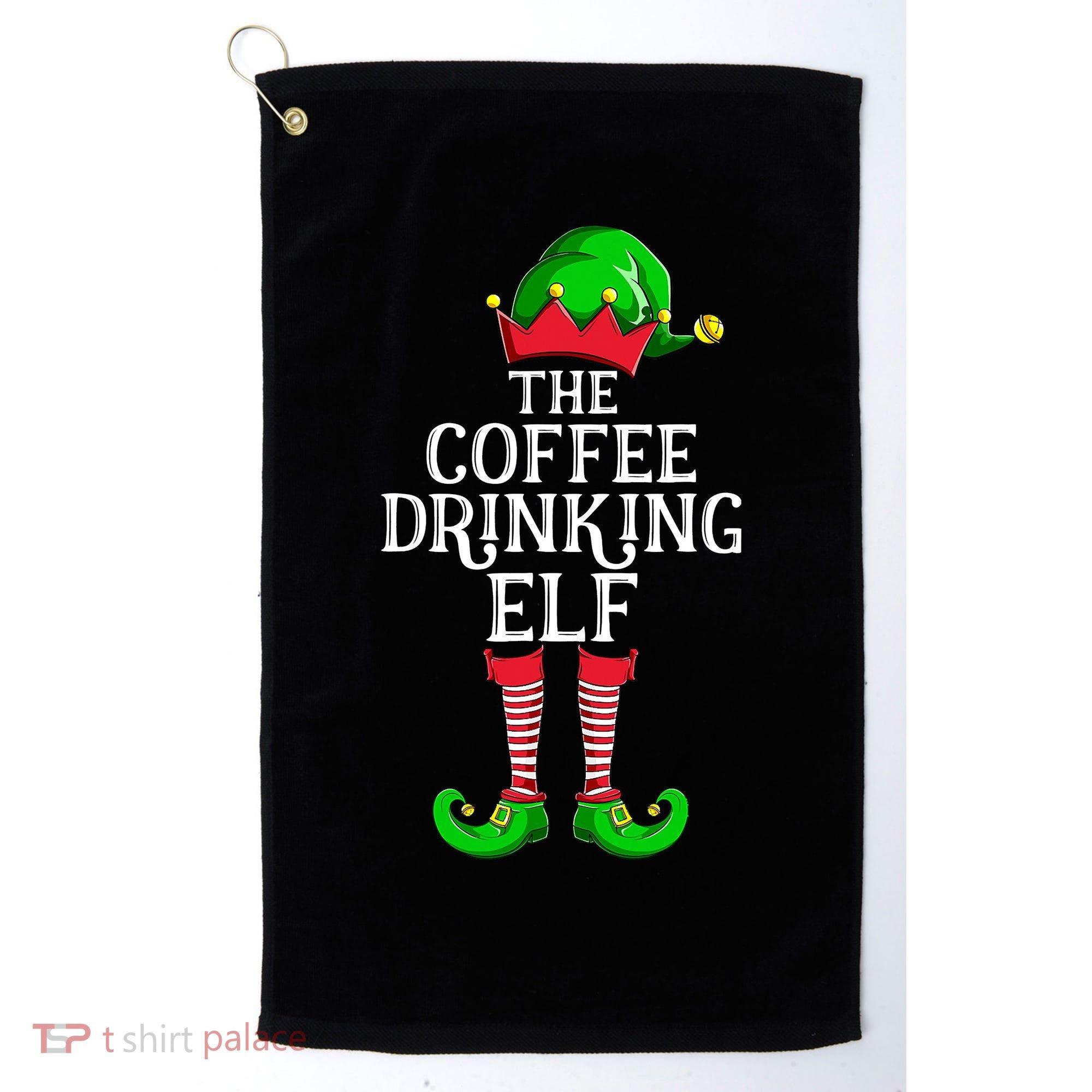 Coffee Drinking Elf Family Matching Group Christmas Golf Towel