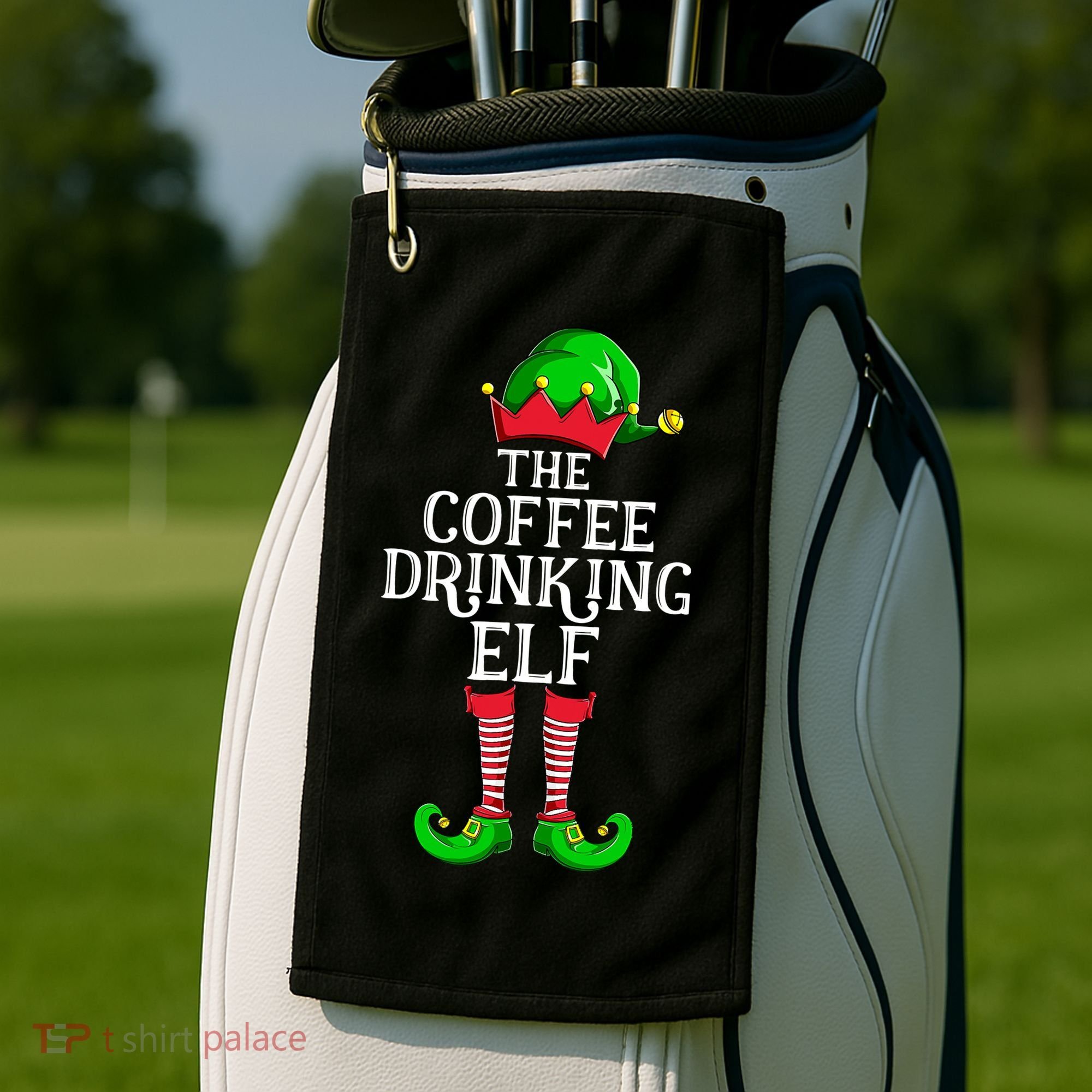Coffee Drinking Elf Family Matching Group Christmas Golf Towel