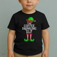 Coffee Drinking Elf Family Matching Group Christmas Toddler T-Shirt thumb 2