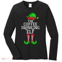 Coffee Drinking Elf Family Matching Group Christmas Women's Long Sleeve Shirt thumb 0