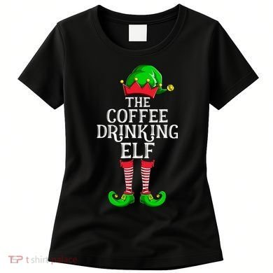 Coffee Drinking Elf Family Matching Group Christmas Women's T-Shirt