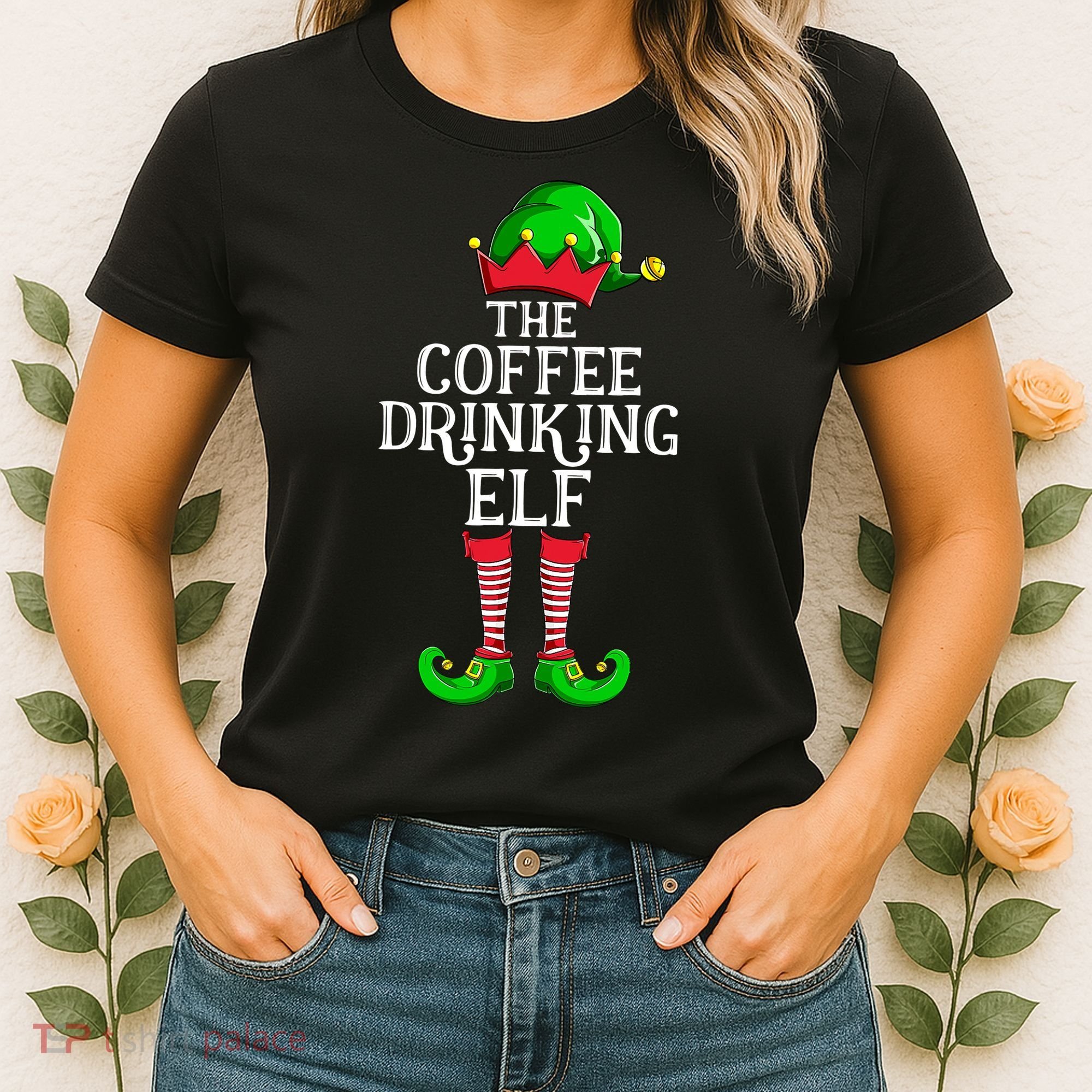Coffee Drinking Elf Family Matching Group Christmas Women's T-Shirt