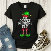 Coffee Drinking Elf Family Matching Group Christmas Women's T-Shirt thumb 3