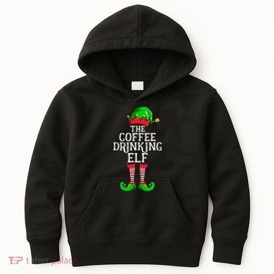 Coffee Drinking Elf Family Matching Group Christmas Kids Hoodie
