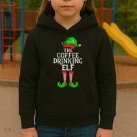 Coffee Drinking Elf Family Matching Group Christmas Kids Hoodie thumb 3
