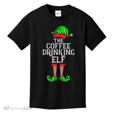 Coffee Drinking Elf Family Matching Group Christmas Kids T-Shirt