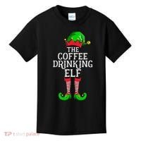Coffee Drinking Elf Family Matching Group Christmas Kids T-Shirt thumb 0