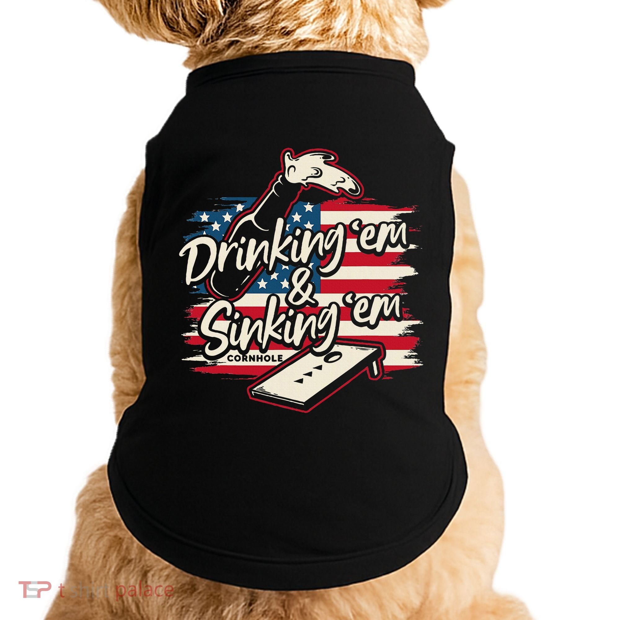 Cornhole Drinking Em Sinking Em 4th Of July Doggie Tank