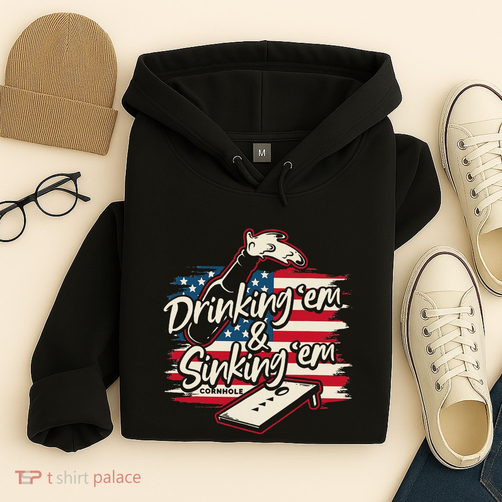 Cornhole Drinking Em Sinking Em 4th Of July Hoodie