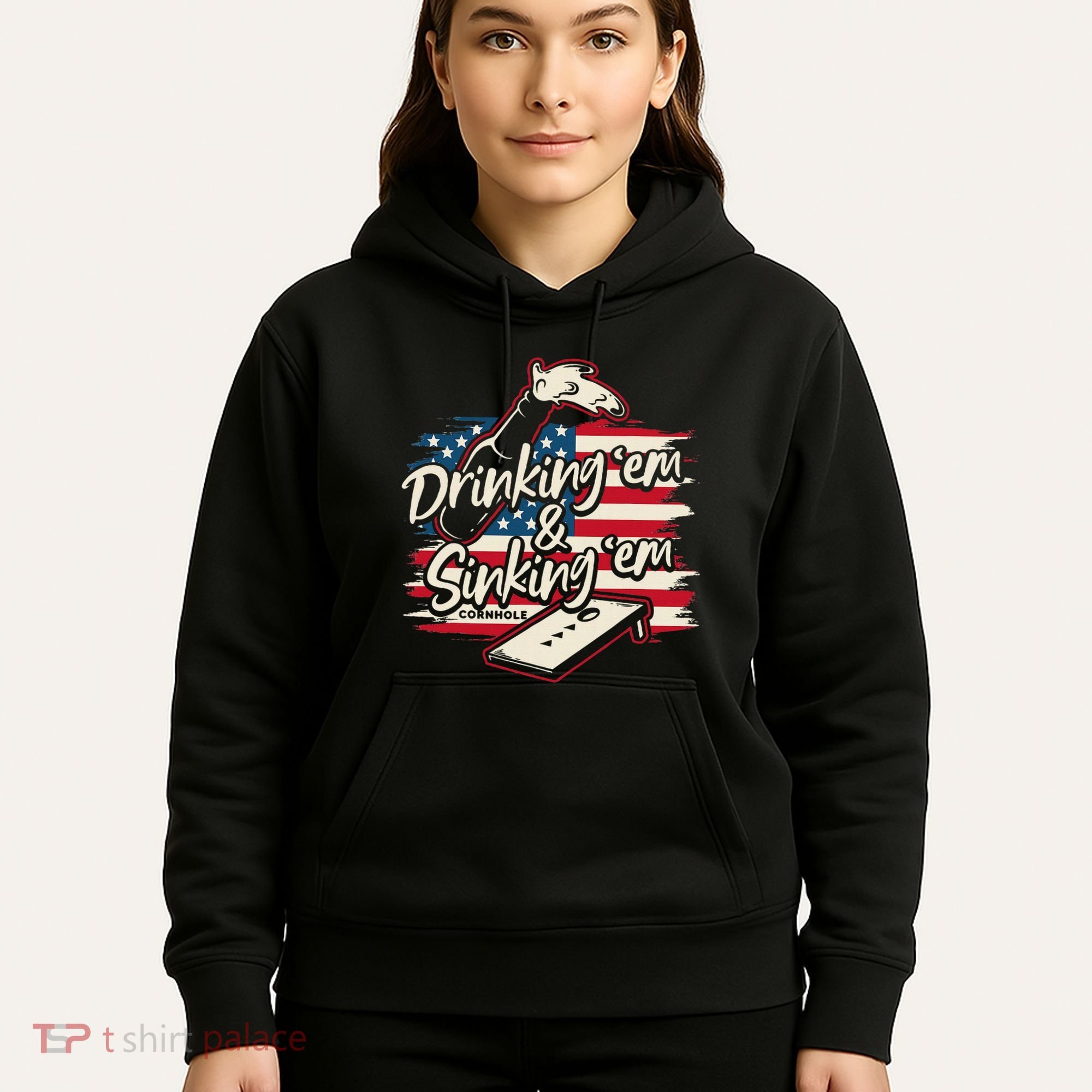 Cornhole Drinking Em Sinking Em 4th Of July Hoodie