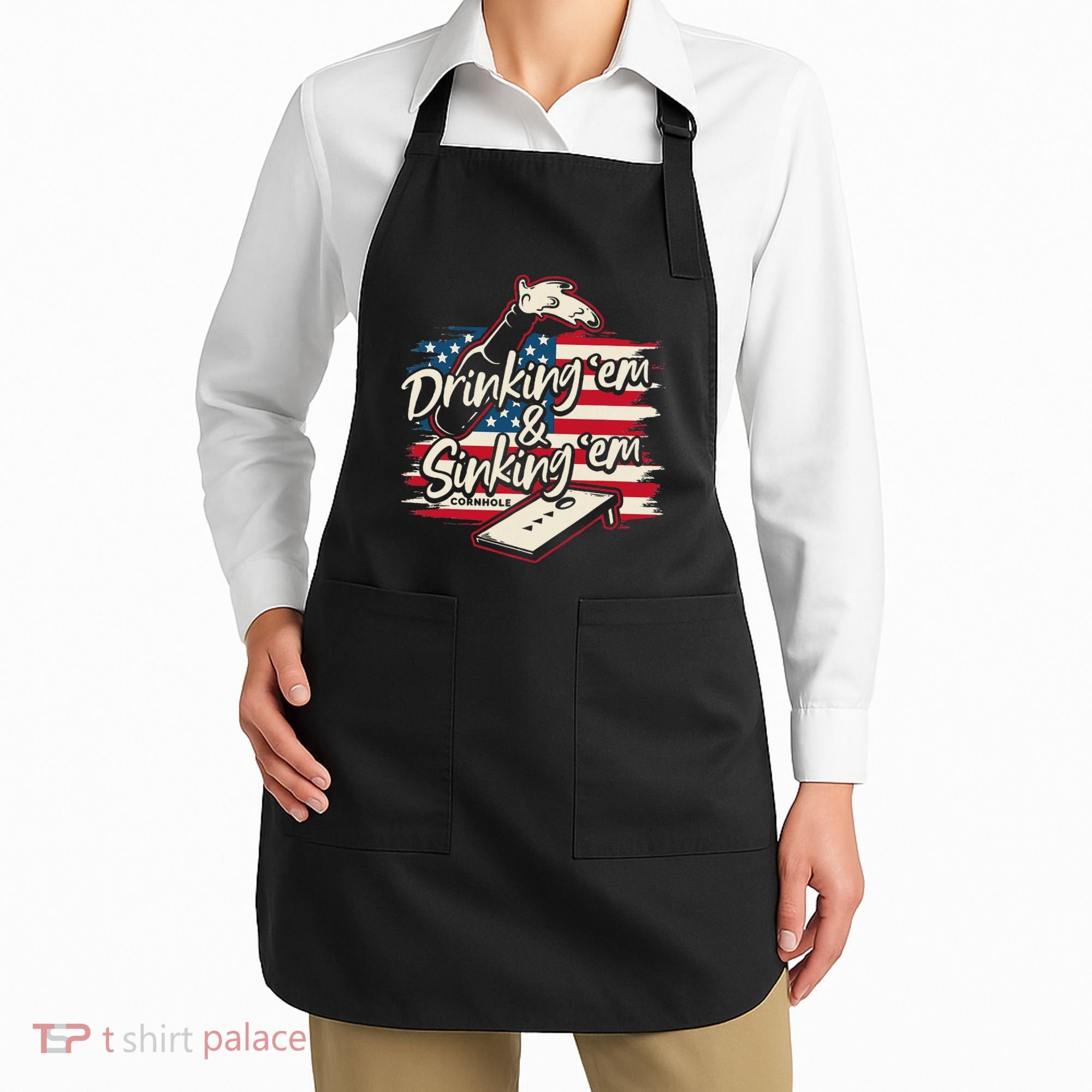 Cornhole Drinking Em Sinking Em 4th Of July Apron