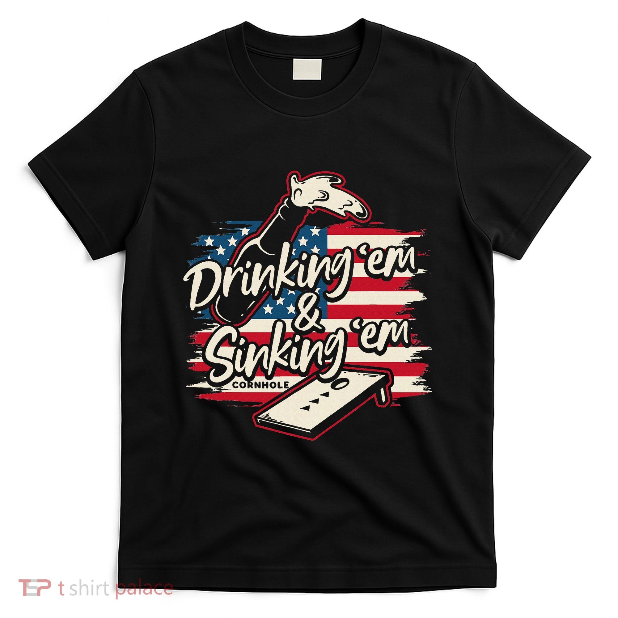 Cornhole Drinking Em Sinking Em 4th Of July T-Shirt