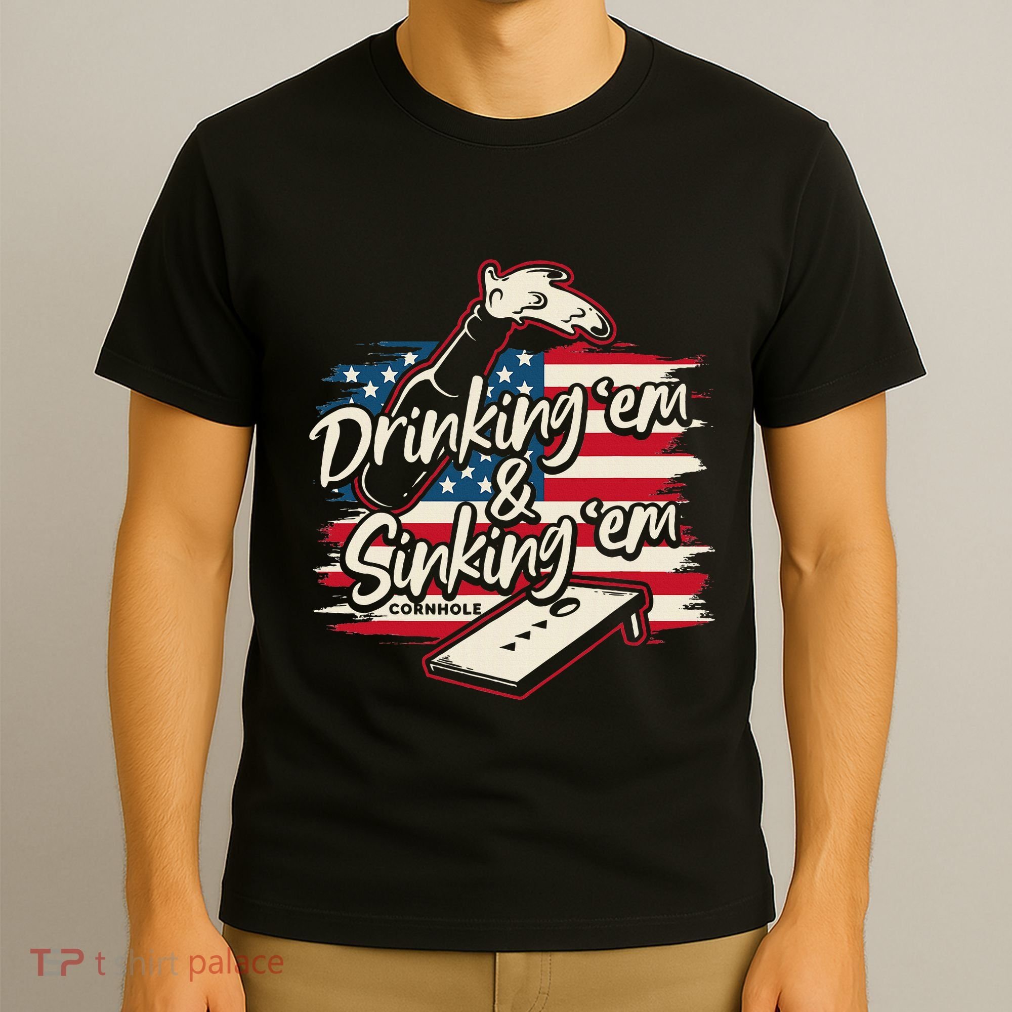 Cornhole Drinking Em Sinking Em 4th Of July T-Shirt