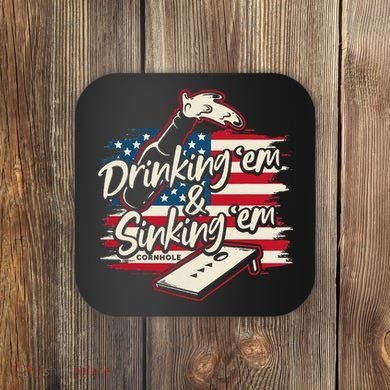 Cornhole Drinking Em Sinking Em 4th Of July Coaster