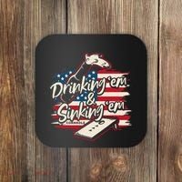 Cornhole Drinking Em Sinking Em 4th Of July Coaster thumb 0