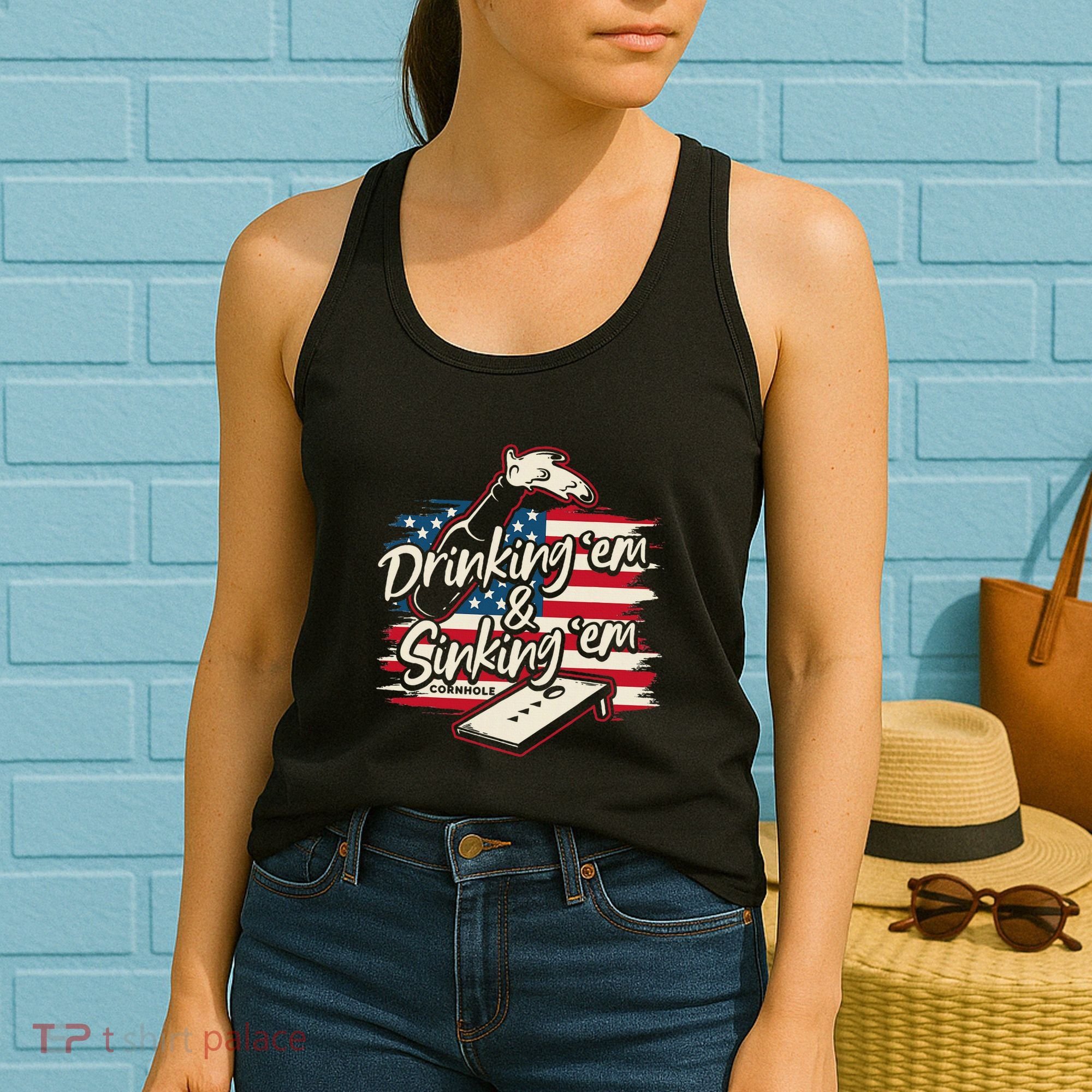 Cornhole Drinking Em Sinking Em 4th Of July Women's Tank Top