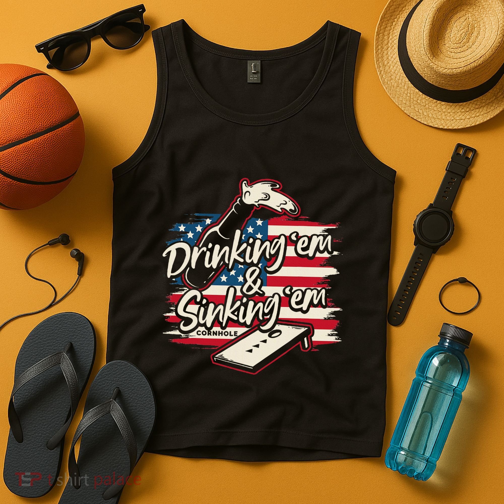 Cornhole Drinking Em Sinking Em 4th Of July Tank Top