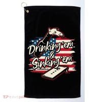 Cornhole Drinking Em Sinking Em 4th Of July Golf Towel thumb 0