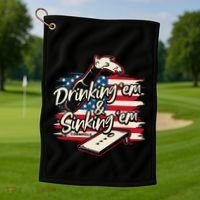 Cornhole Drinking Em Sinking Em 4th Of July Golf Towel thumb 1
