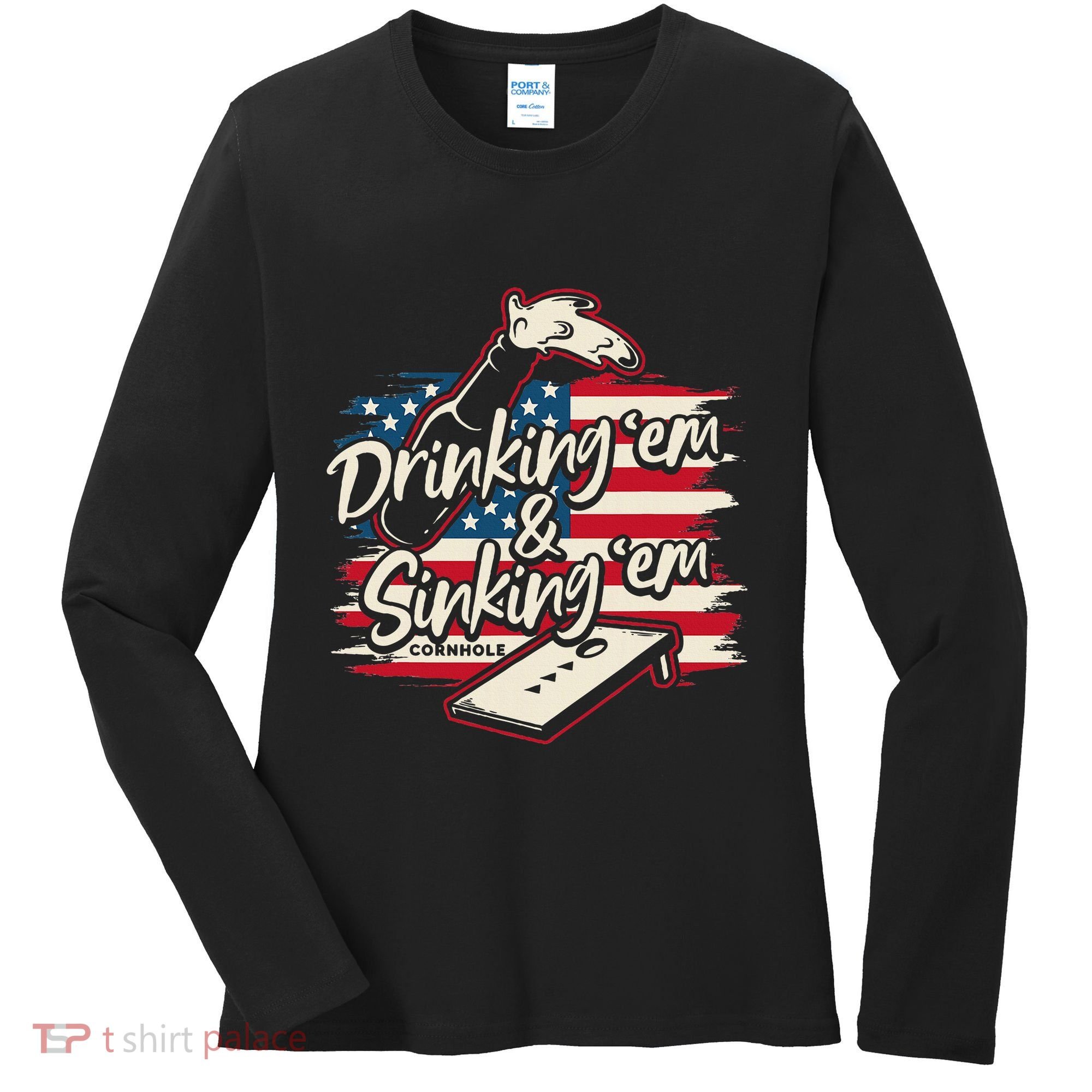 Cornhole Drinking Em Sinking Em 4th Of July Women's Long Sleeve Shirt
