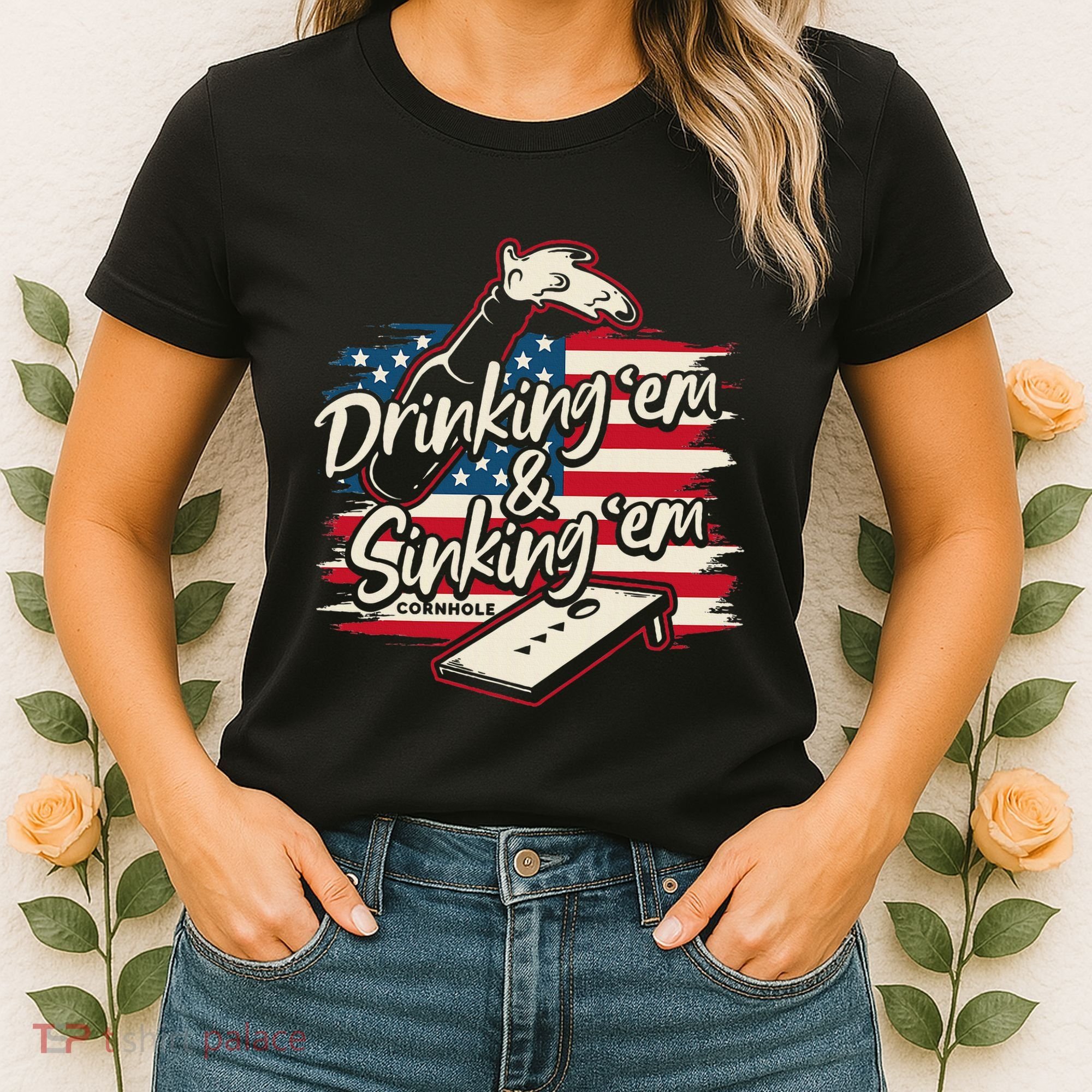 Cornhole Drinking Em Sinking Em 4th Of July Women's T-Shirt