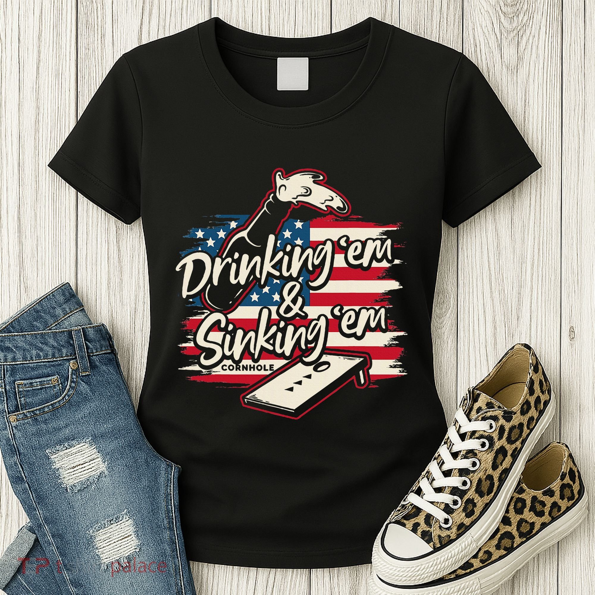 Cornhole Drinking Em Sinking Em 4th Of July Women's T-Shirt