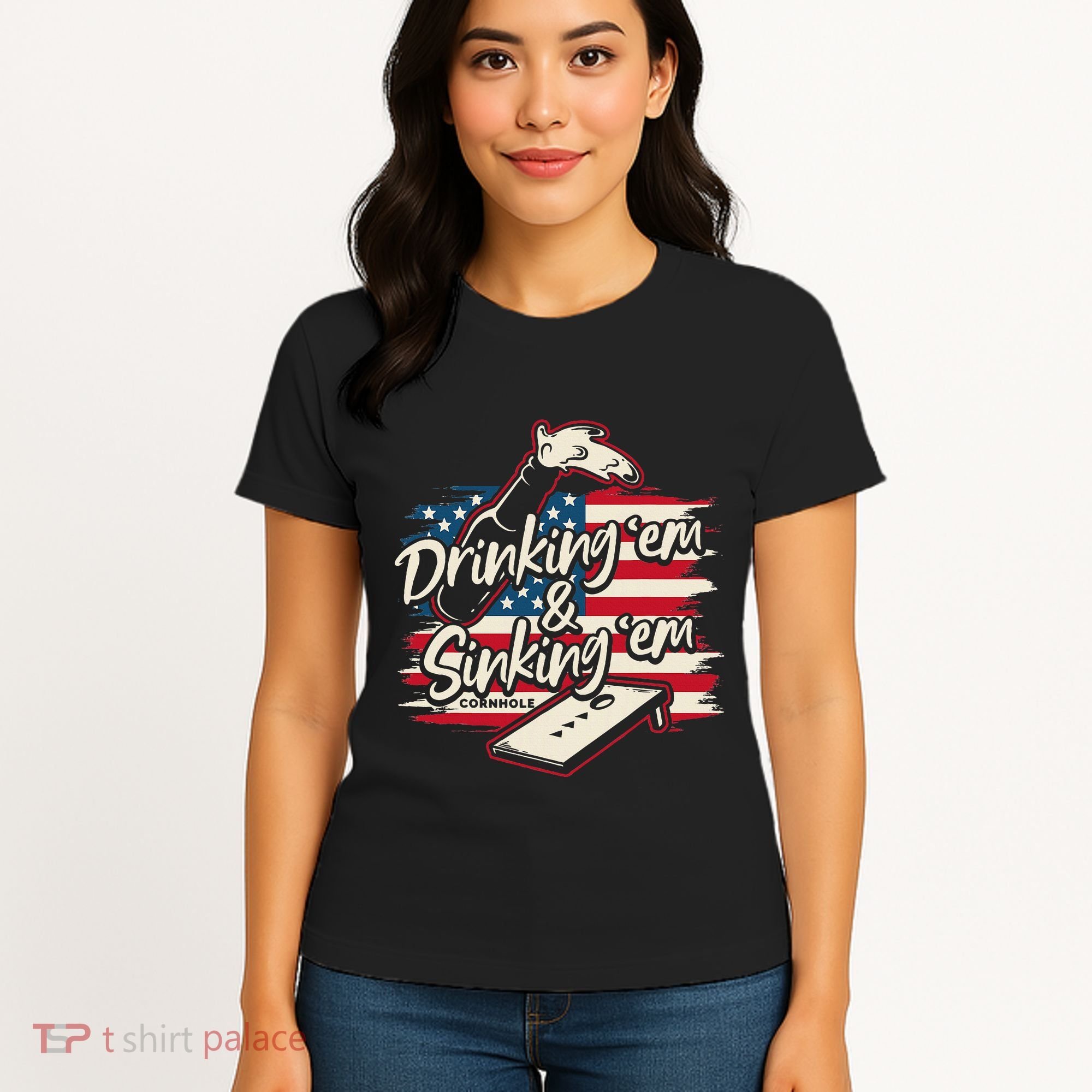 Cornhole Drinking Em Sinking Em 4th Of July Women's T-Shirt