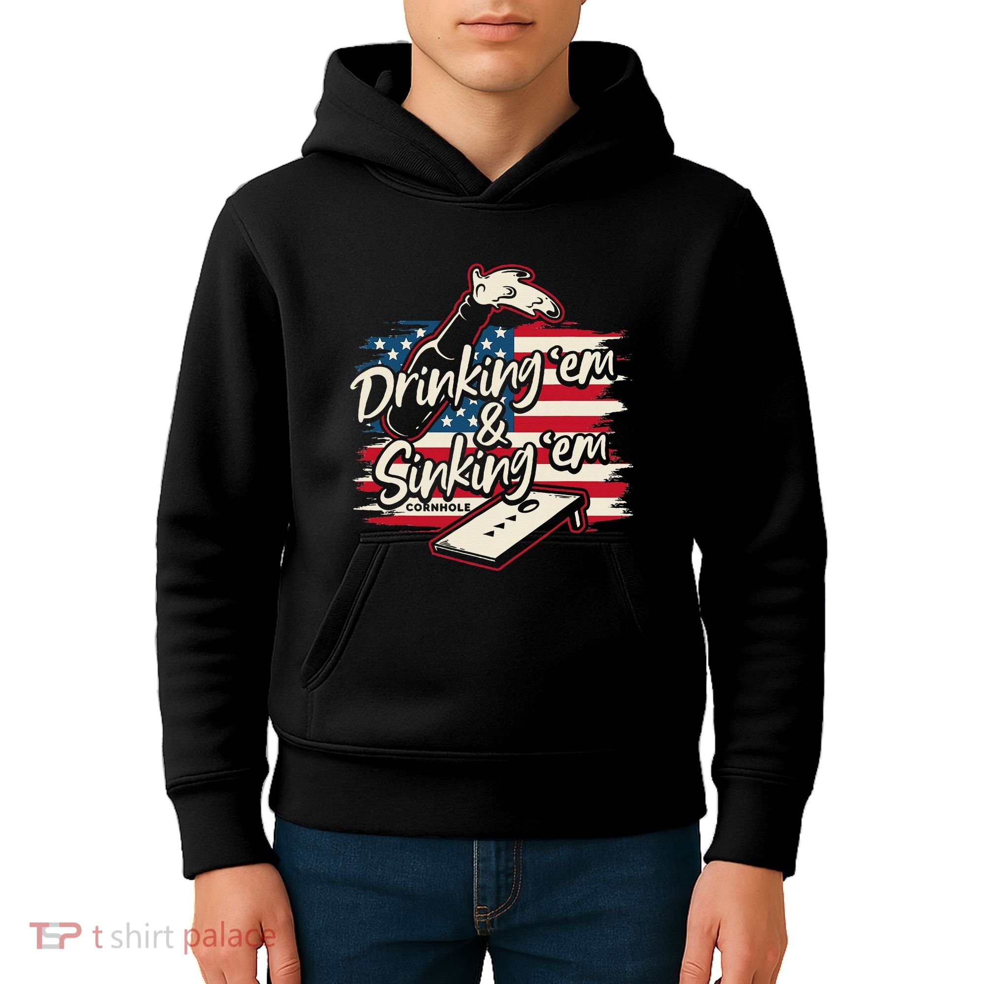 Cornhole Drinking Em Sinking Em 4th Of July Kids Hoodie
