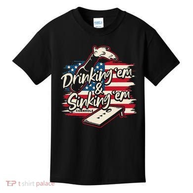 Cornhole Drinking Em Sinking Em 4th Of July Kids T-Shirt