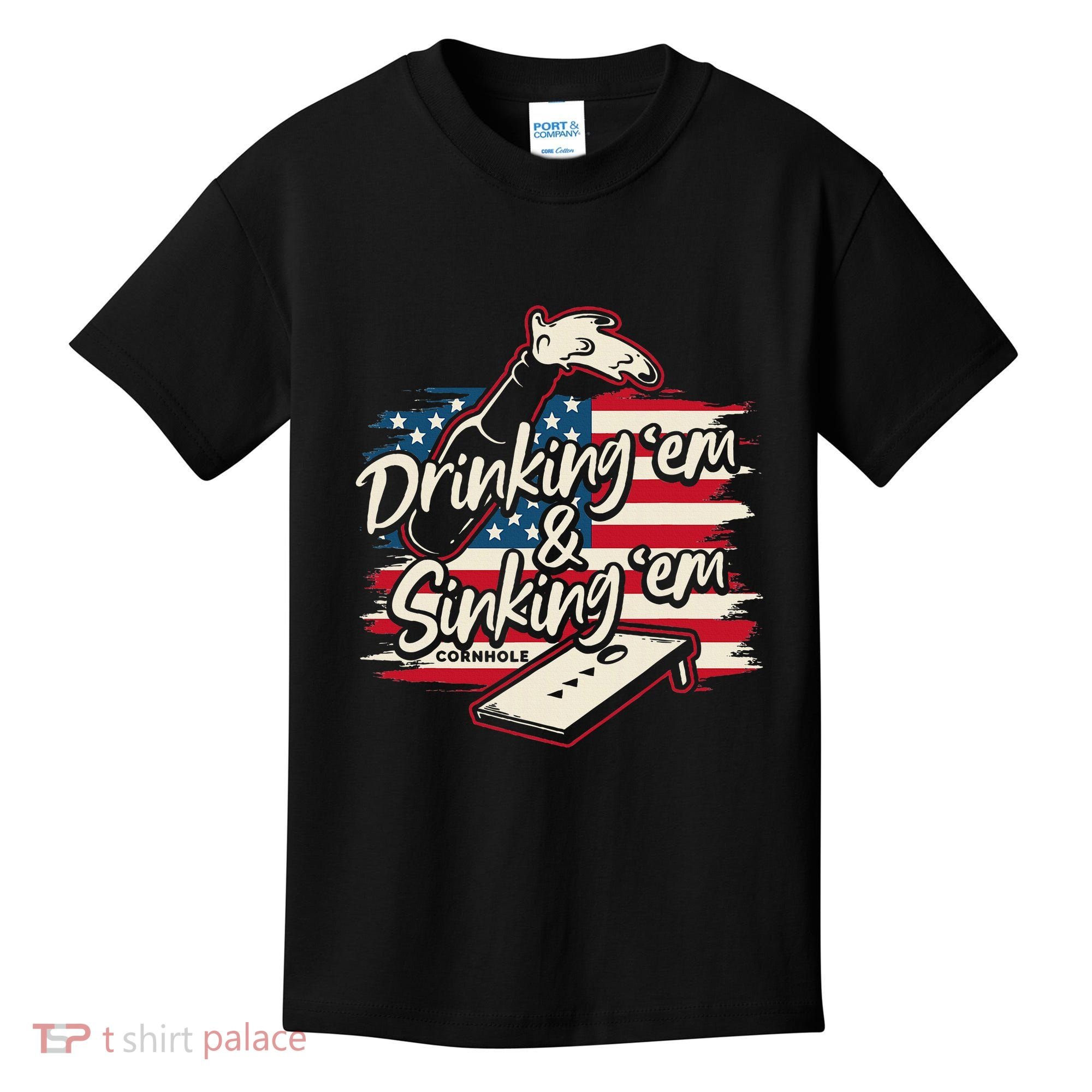 Cornhole Drinking Em Sinking Em 4th Of July Kids T-Shirt