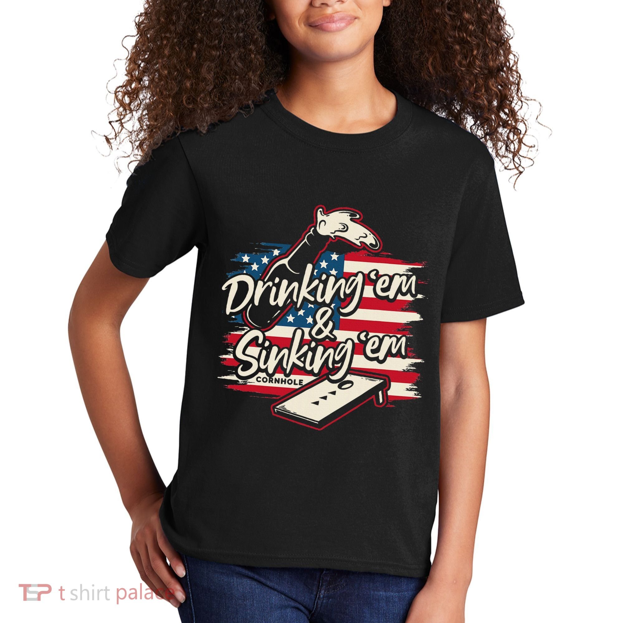 Cornhole Drinking Em Sinking Em 4th Of July Kids T-Shirt