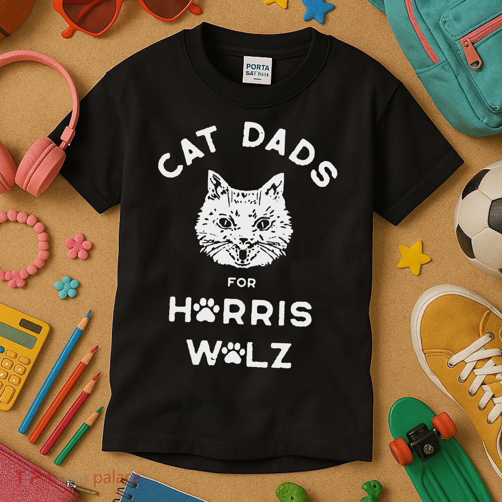 Cat Dads For Harris Walz Kids T-Shirt
