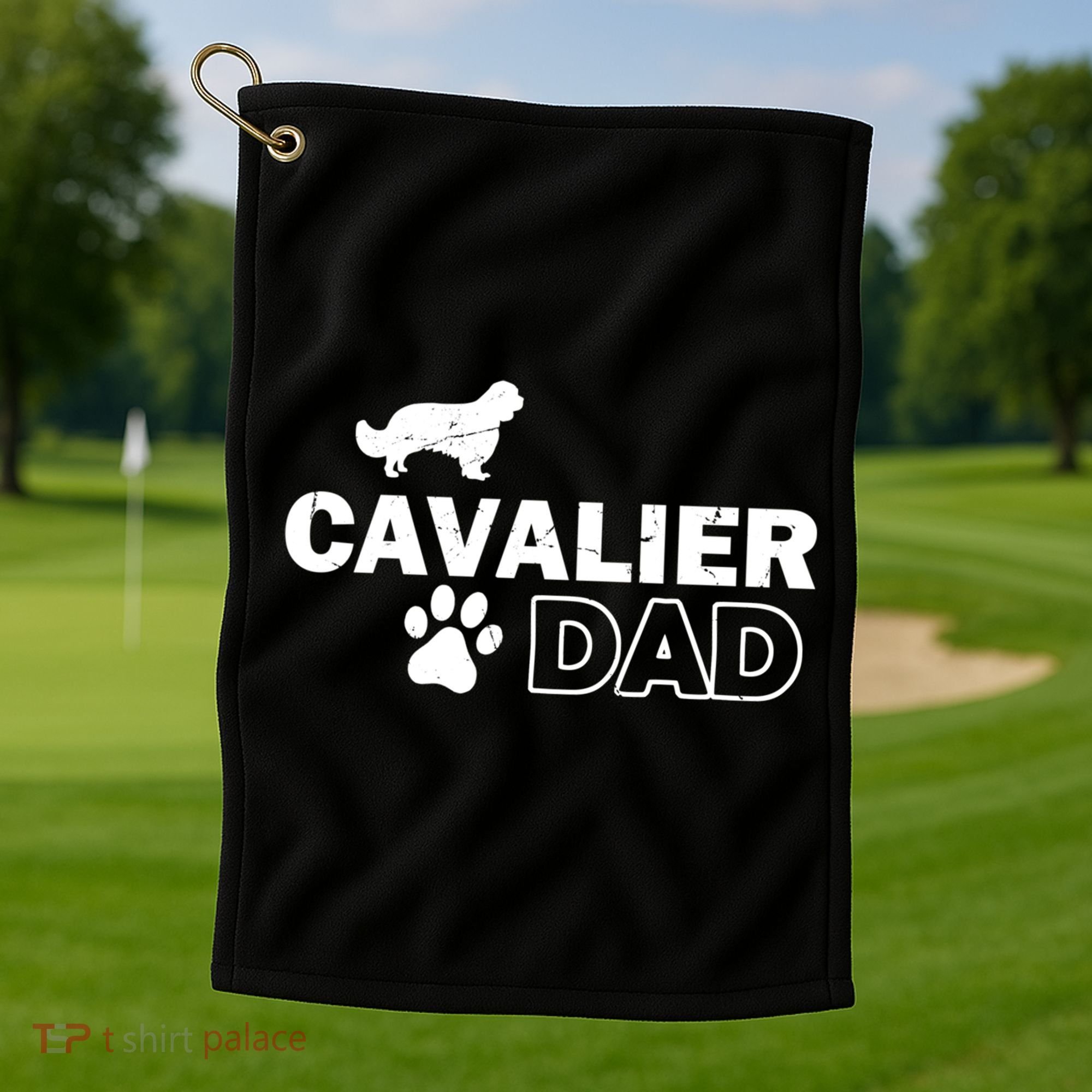 Cavalier Dad Funny Cute Dog Owner Adopt Rescue Fathers Day Gift Golf Towel
