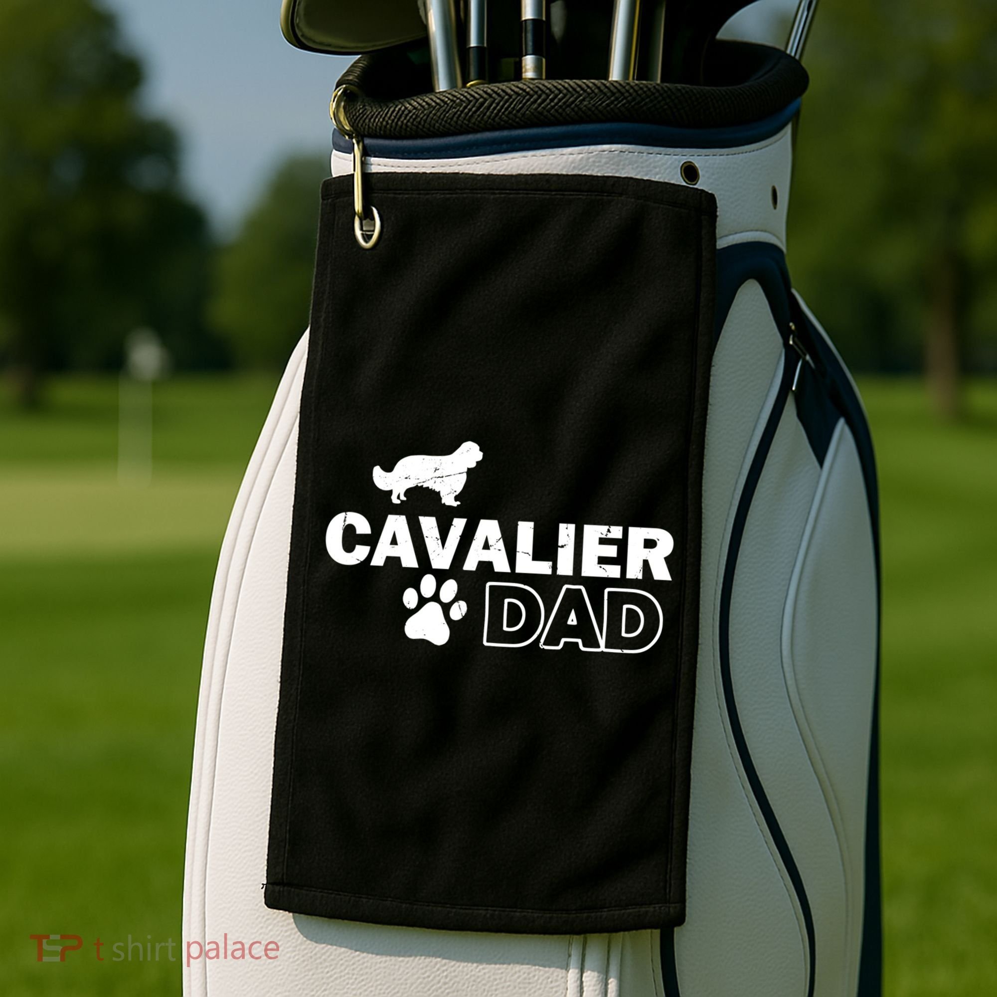 Cavalier Dad Funny Cute Dog Owner Adopt Rescue Fathers Day Gift Golf Towel