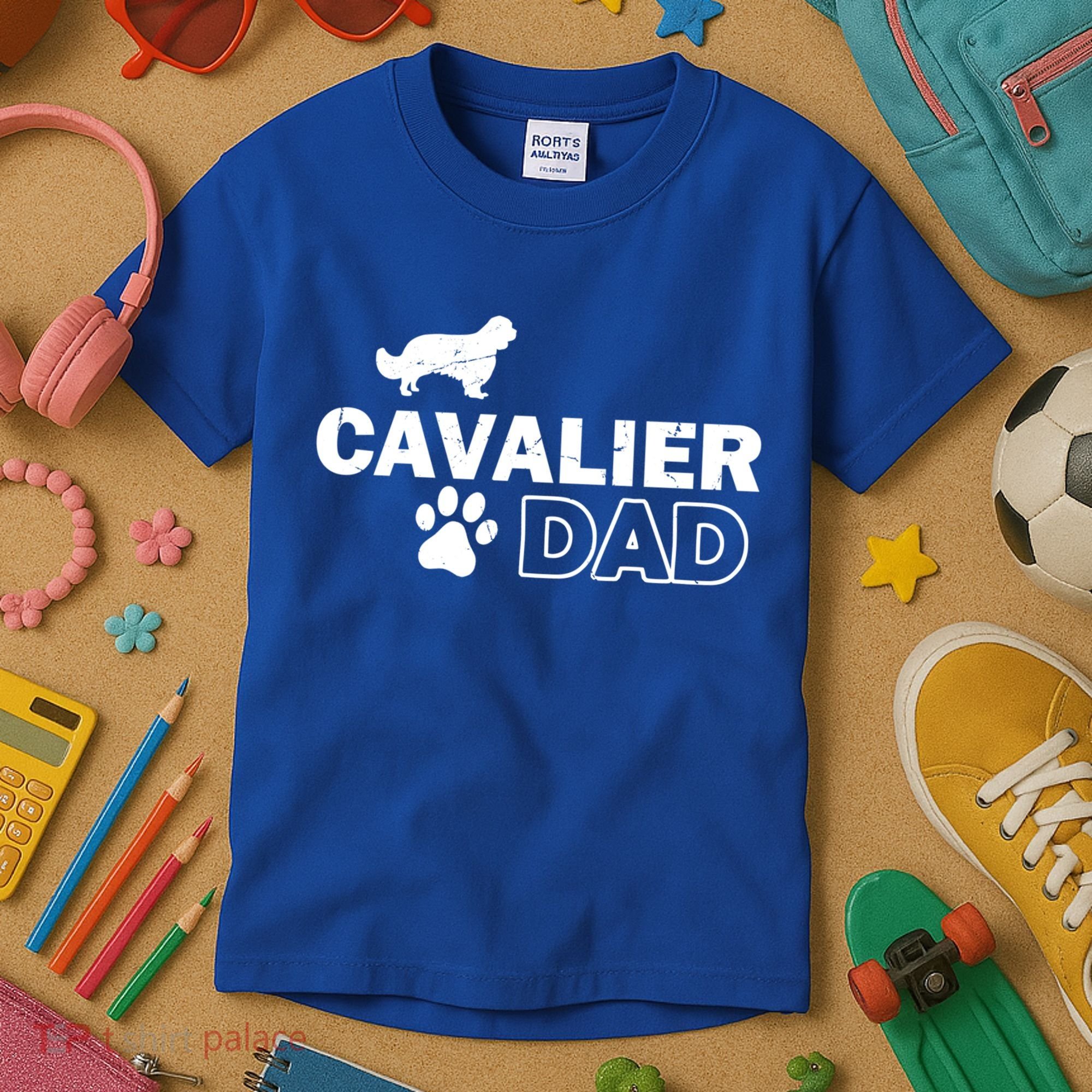 Cavalier Dad Funny Cute Dog Owner Adopt Rescue Fathers Day Gift Kids T-Shirt