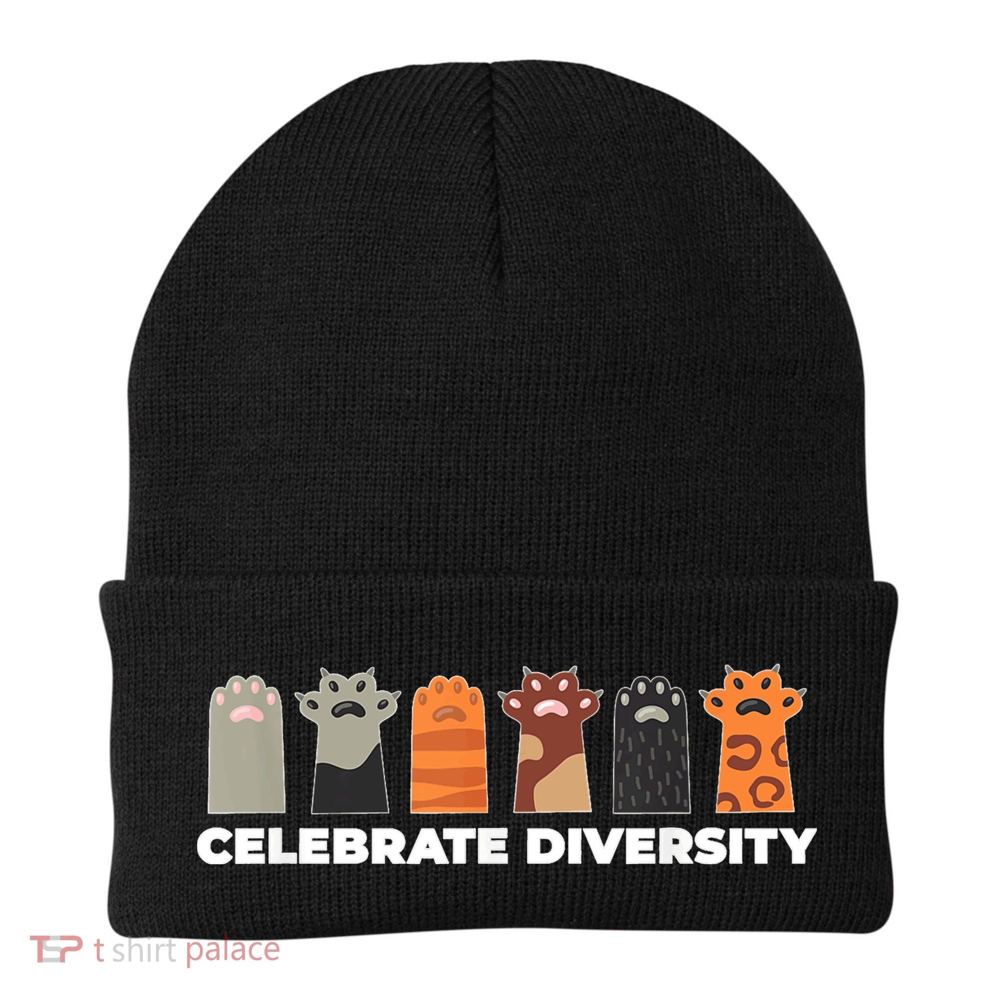 Celebrate Diversity Funny Cat Owner Gift For Cat Lover Paws Beanie