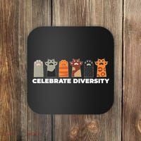 Celebrate Diversity Funny Cat Owner Gift For Cat Lover Paws Coaster thumb 0