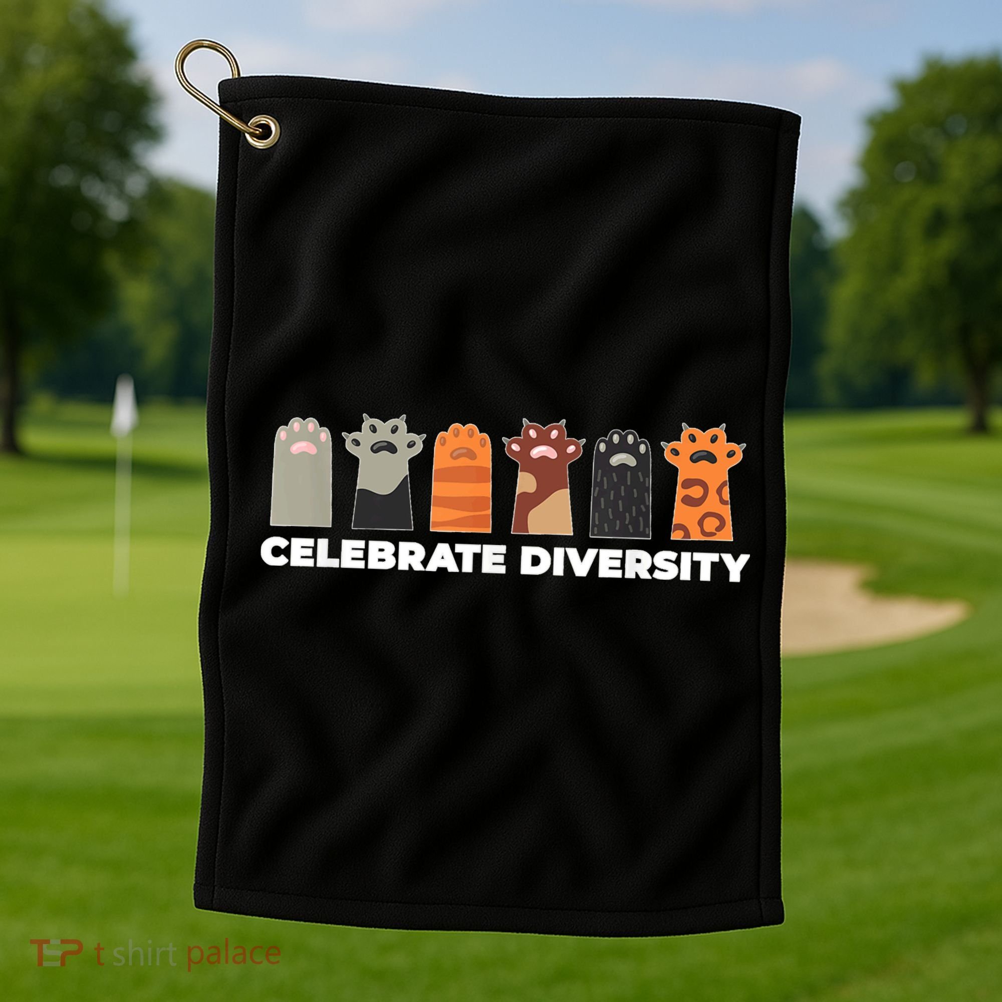 Celebrate Diversity Funny Cat Owner Gift For Cat Lover Paws Golf Towel