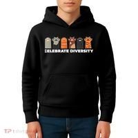 Celebrate Diversity Funny Cat Owner Gift For Cat Lover Paws Kids Hoodie thumb 4