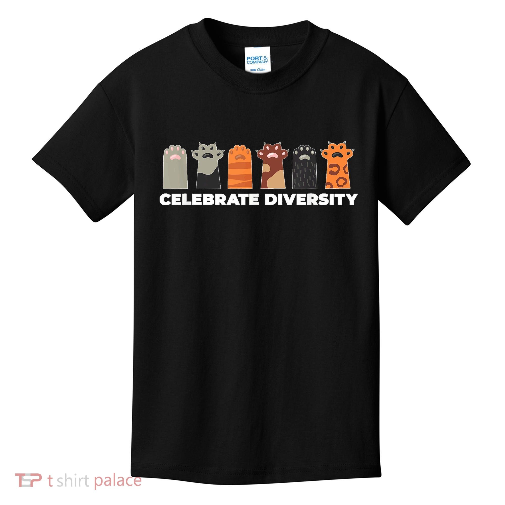 Celebrate Diversity Funny Cat Owner Gift For Cat Lover Paws Kids T-Shirt