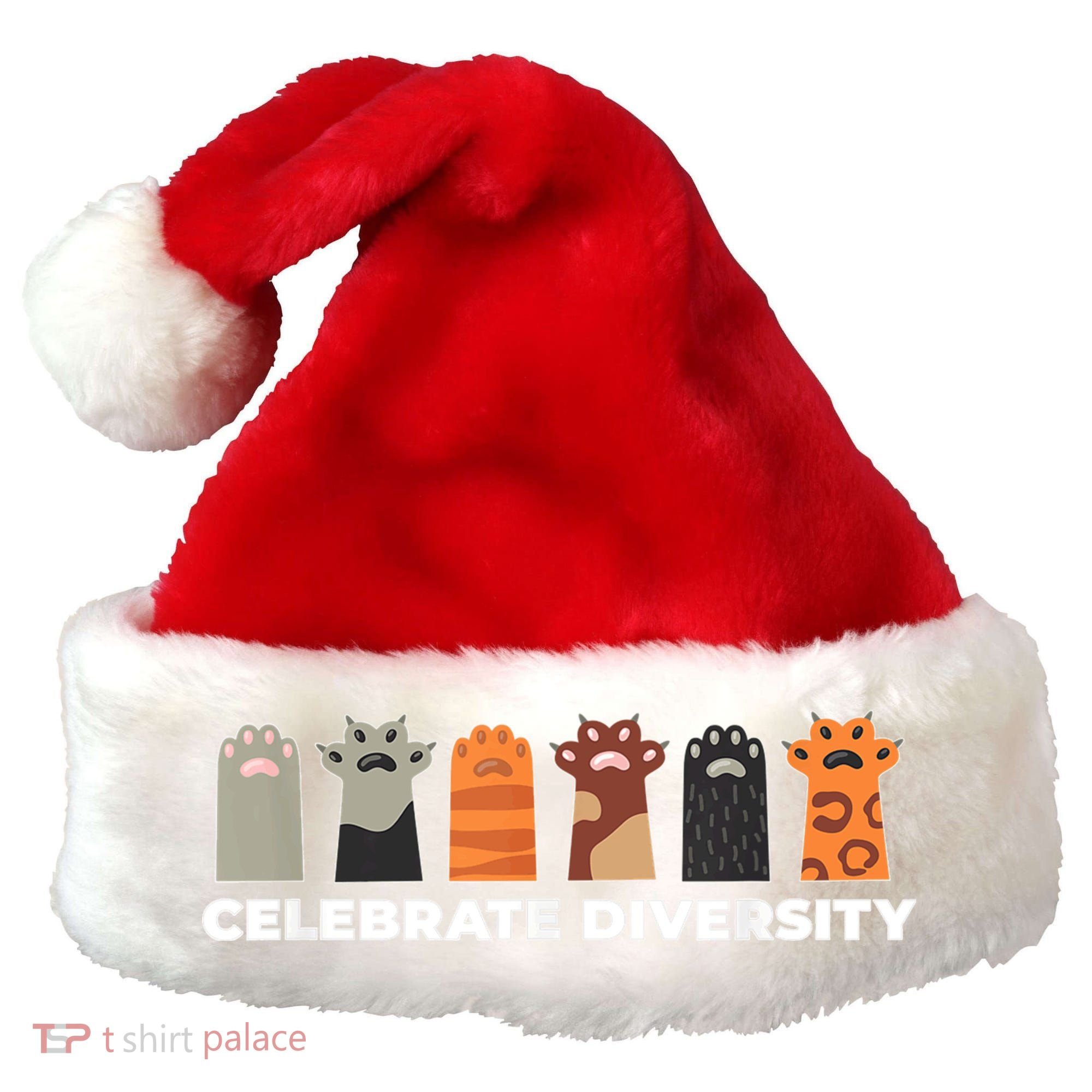Celebrate Diversity Funny Cat Owner Gift For Cat Lover Paws Santa Hat