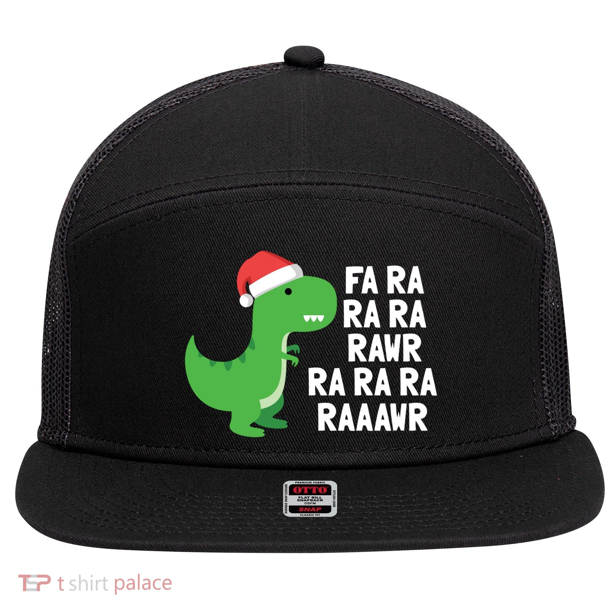 Christmas Dinosaur Fa Ra Rawr Trex Gift 7 Panel Mesh Trucker Snapback Hat