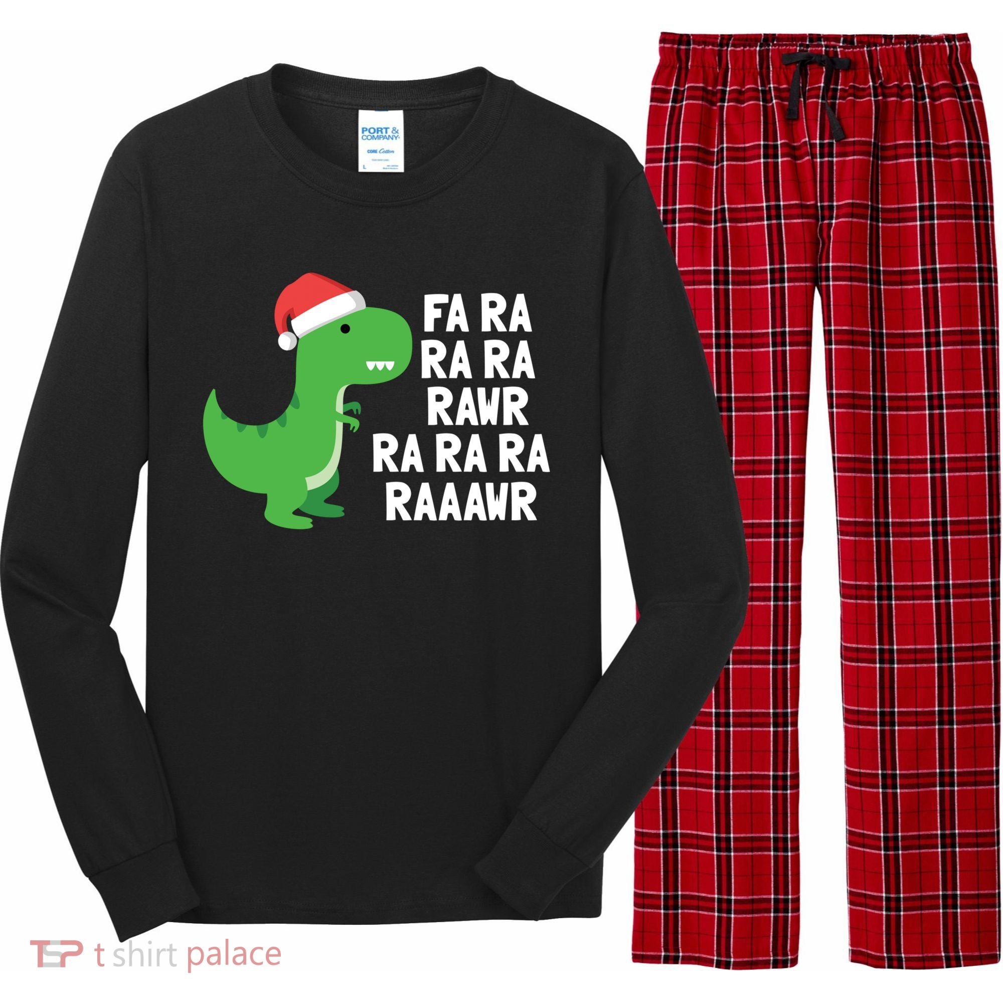 Christmas Dinosaur Fa Ra Rawr Trex Gift Long Sleeve Pajama Set