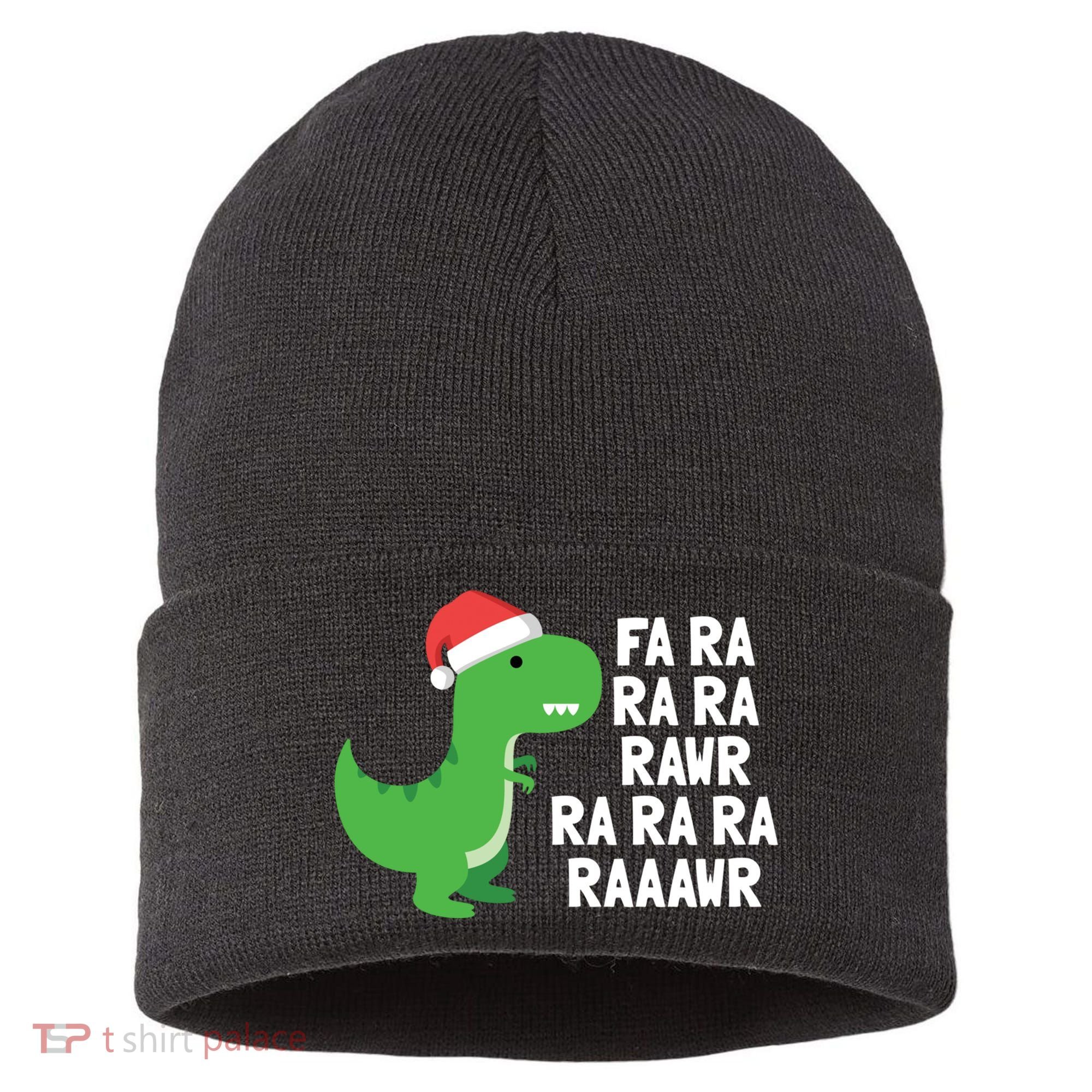 Christmas Dinosaur Fa Ra Rawr Trex Gift Sustainable Knit Beanie