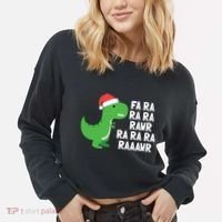 Christmas Dinosaur Fa Ra Rawr Trex Gift Cropped Pullover Crew thumb 2